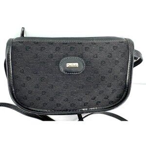 Vintage 70s Pierre Cardin Black Logo Embossed Canvas Leather Small Crossbody Bag